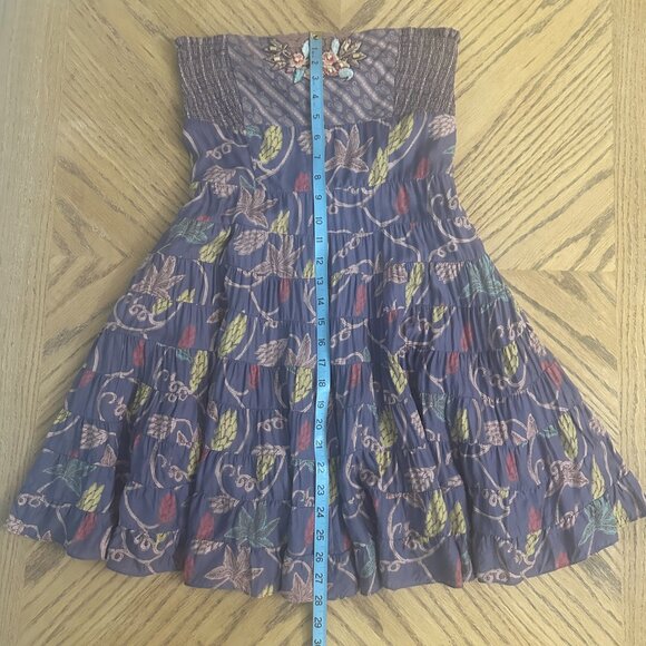 Free People Strapless Dress Ruffle Floral Embroidered Fully Lined Boho Size 6 - Picture 8 of 12